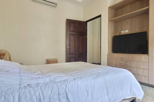 a bedroom with a bed and a flat screen tv at Beautiful apartment in Casco Viejo, Casa Rio Apt #2 in Panama City