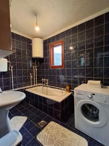 a bathroom with a tub and a washing machine at Rural Household Baltic in Mojkovac