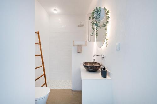 une salle de bain avec un lavabo et des toilettes dans l'établissement Casa Paraíso, à Ferreira do Alentejo