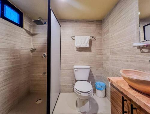 a bathroom with a toilet and a sink at !Vive como local, 3 departamentos juntos, piscina y céntrico! in Valladolid