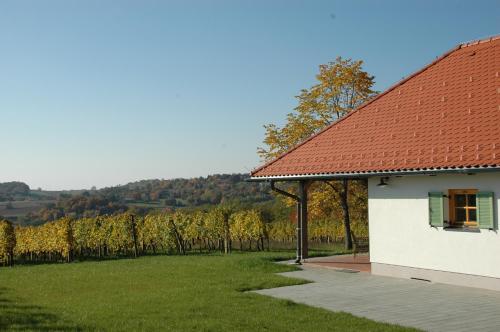 a building with a red roof next to a yard at Country house Martinova Klet in Prosenjakovci
