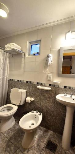 a bathroom with a toilet and a sink at Hospedaje Mi Rincón El Chaltén in El Chalten