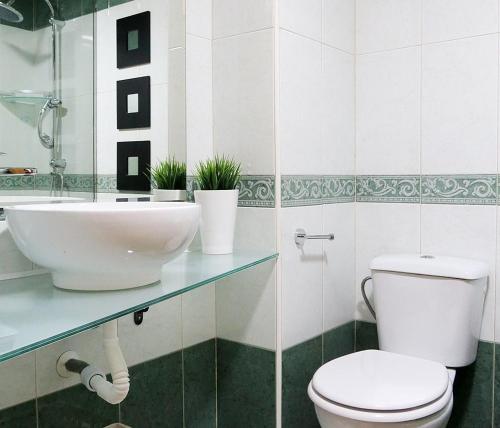 マドリードにあるAlmaden Apartmentのバスルーム(白いトイレ、シンク付)