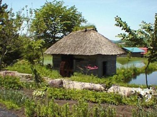 a small hut with a thatched roof next to a river at Aeria Tohno - Vacation STAY 62231v in Tōno