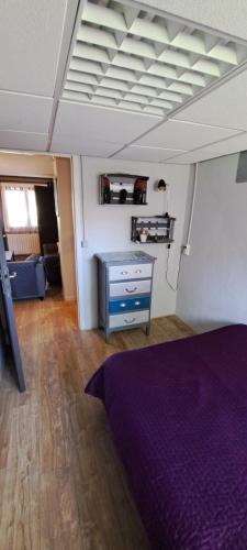 - une chambre avec un lit violet et une commode bleue dans l'établissement Appartement 