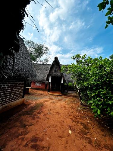 a building with a dirt road in front of it at Boomerang community in Auroville