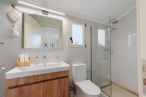 a bathroom with a toilet and a sink and a shower at Ddora Luxury Home in Corfu