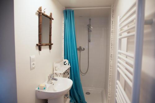 a bathroom with a sink and a shower at La Villa Flore in Saint-Jouin-Bruneval