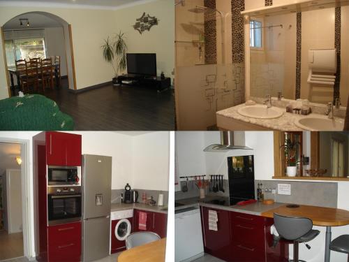 trois photos différentes d'une cuisine et d'un salon dans l'établissement Vacances, à Sénas