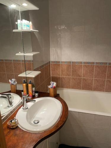 une salle de bain avec un lavabo et une baignoire dans l'établissement Coquelicot du Canal Saint-Martin, à Paris