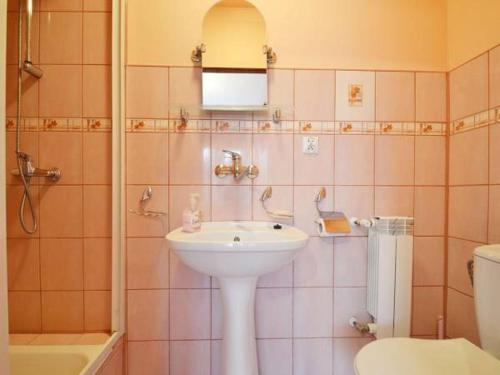 a bathroom with a sink and a toilet at Noclegi u Basi in Klikuszowa