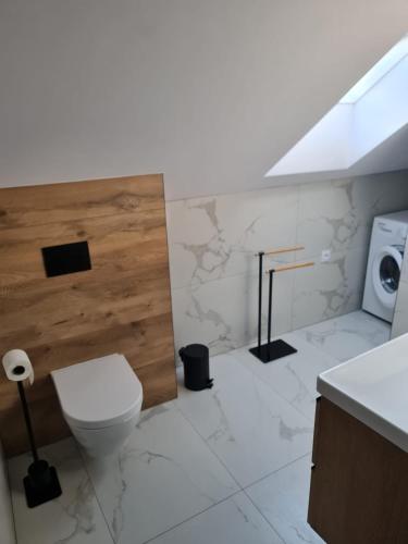 a bathroom with a toilet and a sink at Apartament zamkowa 1 in Żywiec