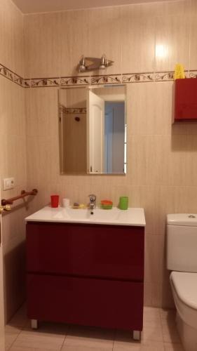 un bagno con lavandino, specchio e WC di La Viña a Zamora