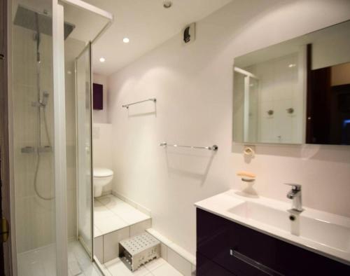 une salle de bain avec une douche, un lavabo et des toilettes dans l'établissement Résidence Le France - DUPLEX 6 PERS - LE FRANCE - PLAGNE CENTRE MAE-7221, à Aime La Plagne