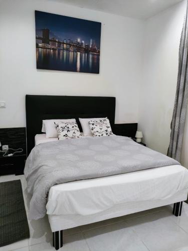 a bedroom with a large bed with white sheets and pillows at Résidence des canaris in Toulouse