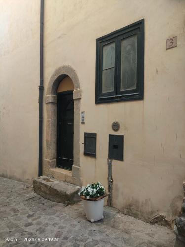a building with a window and a pot of flowers at A P E house in Polizzi Generosa