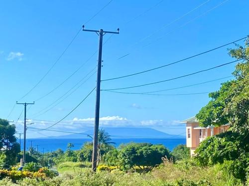 a telephone pole with the ocean in the background at Beach, Falls,Pitons, Mud Bath- Zephyr-Villa La Soufriere 