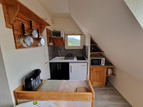 une petite cuisine avec un évier et une cuisinière dans l'établissement Studio Le Gentiane, à Le Haut-Breda