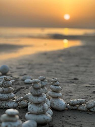 a group of rocks on the beach at sunset at Casa Inyco in Menfi