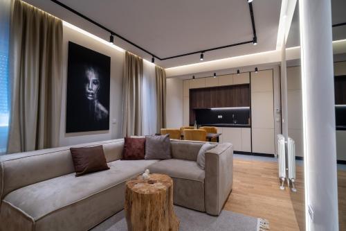 a living room with a couch and a table at Sonrisa Apartments Kolasin in Kolašin