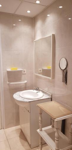a bathroom with a sink and a mirror at Soldeu Paradis Tarter Baix in El Tarter