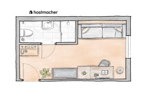 a drawing of a floor plan of a house at Lake Suite, Self Check-In by HM in Gmunden