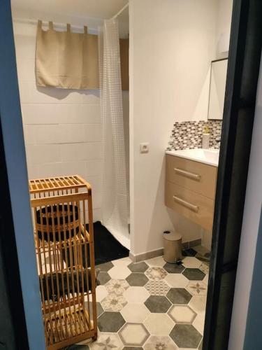 a bathroom with a shower and a toilet and a sink at Havre de paix ressourçant in Mallemoisson
