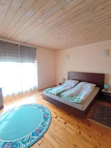 a bedroom with a bed and two rugs on the floor at 109m2 -Apartment Luiza 1- NEW Cottage in Klaipėda
