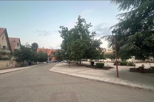 an empty street with trees on the side of the road at Luxury Ifrane House in Ifrane