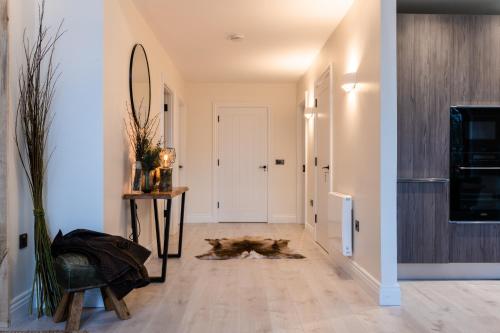 a hallway with a mirror on the floor at Drumhierny Woodland Hideaway in Leitrim