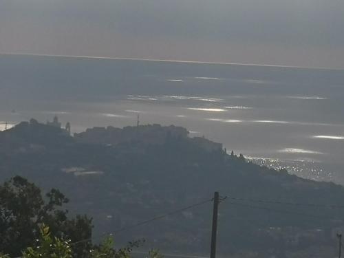 a view of a hill with a city in the distance at Casa Leonardo a Poggi in Imperia