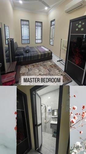 a room with a master bedroom and a bathroom at Zees Homestay Bandar Pontian in Pontian Kecil