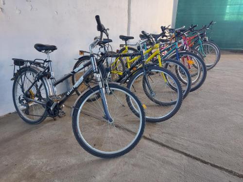 a row of bikes parked next to each other at Pacsirta Vendégház in Tiszaderzs