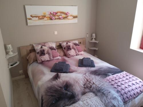 a bedroom with a bed with two pillows on it at Entre fleuve et centre ville in Cognac