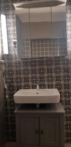 a bathroom with a sink and a mirror at Hotel Adriana in Aschaffenburg