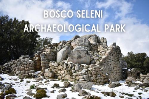 a stone building in the snow with the text bosco selez archaeological park at Appartamento Confortevole, Wi-Fi & Colazione Free in Lanusei