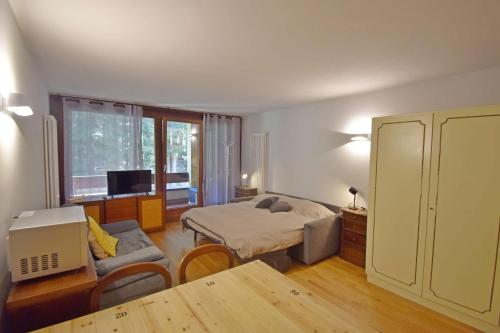 a bedroom with a bed and a tv in it at Residenza Silvana in Madonna di Campiglio