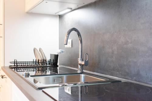Kuchyň nebo kuchyňský kout v ubytování Ferienwohnung Kleine Möwe Haffkrug