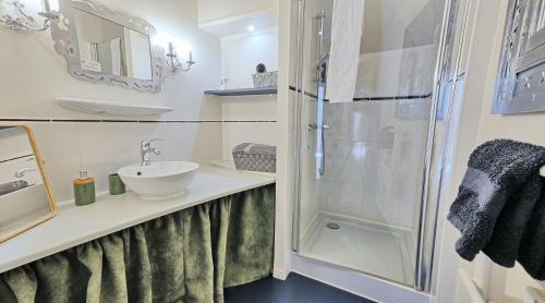a bathroom with a sink and a shower at A 2 pas d AZAY in Neuil