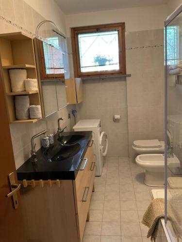 a bathroom with a sink and a toilet at Appartamento al lago in Corgeno
