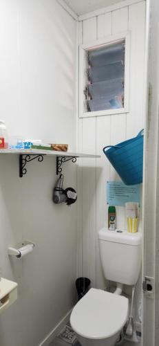 a small bathroom with a toilet and a window at Meyenburg Units in Mount Morgan