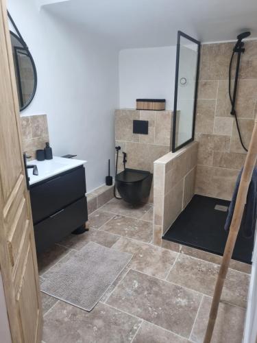 une salle de bain avec une douche, des toilettes et un lavabo dans l'établissement Le Palais Longchamp Marseille, à Marseille
