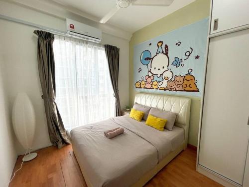 a bedroom with a bed with a painting on the wall at 1610 The Platino 5min to Paradigm Sutera JB in Johor Bahru