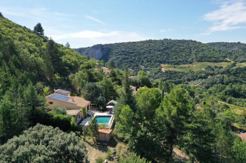 an aerial view of a house in the hills at Coste in Mollans-sur-Ouvèze
