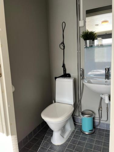 a bathroom with a toilet and a sink at Hotelli Keskipiste in Kärsämäki