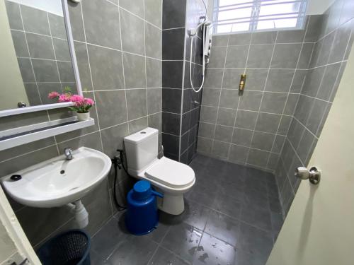 a bathroom with a toilet and a sink at D'Almanda Homestay Desaru in Bandar Penawar