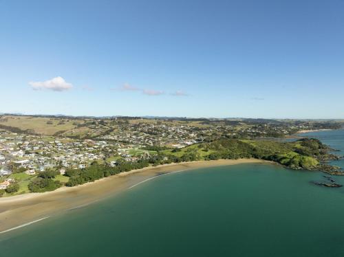 an aerial view of a beach and the ocean at Sunlit Bay Villas in Coopers Beach