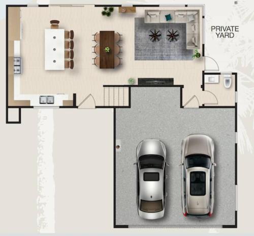 a floor plan of a house with a car at Costa Mesa Cozy Retreat, Modern and Smart Home in Costa Mesa