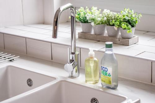 a kitchen sink with two bottles of cleaning products on it at Kinness Place - No 6 in St. Andrews