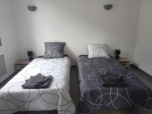 due letti uno accanto all'altro in una stanza di Les chambres du Montagut a Saint-Sauveur-de-Montagut